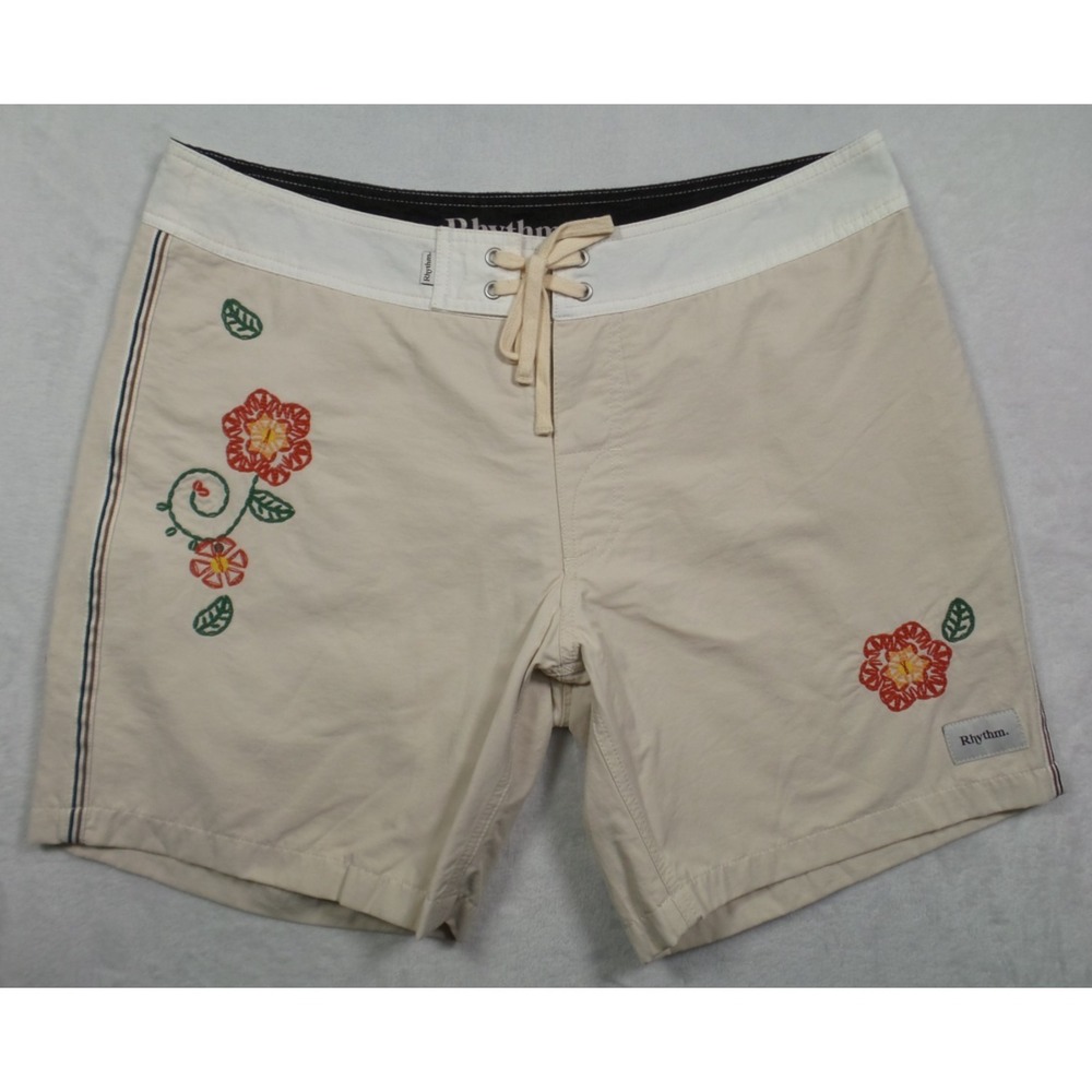 Rhythm Shorts Mens Size 32 Beige Heritage Flower Trunks Surf Boardshorts NWT